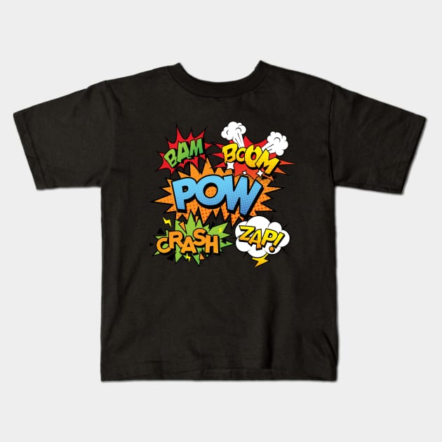 Comic Book Pow Crash Zap Bam Boom Kids T-Shirt by blueavocado